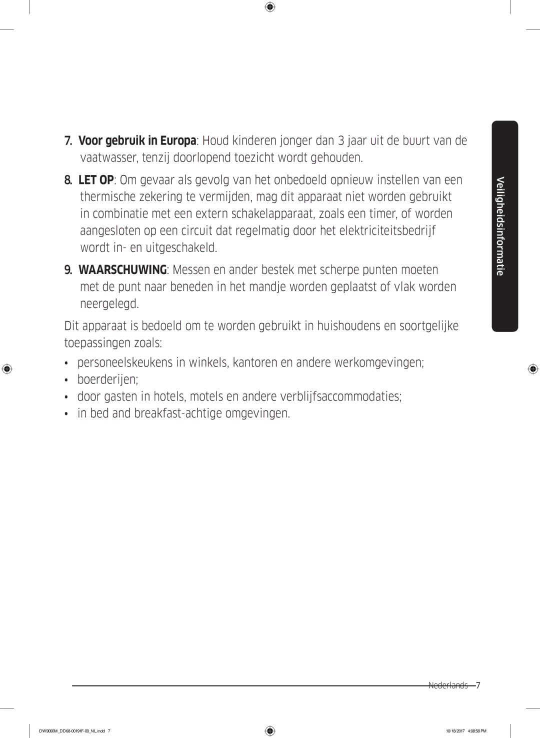 Samsung DW60M9530BB/ET, DW60M9970US/ET, DW60M9550BB/ET manual Nederlands 7  